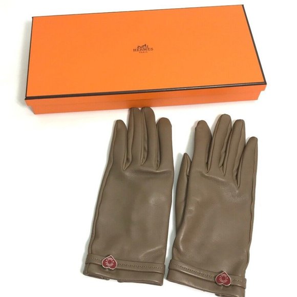Auth HERMES heart Dream love Glove gloves Lamb leather Gray Based - Picture 1 of 9